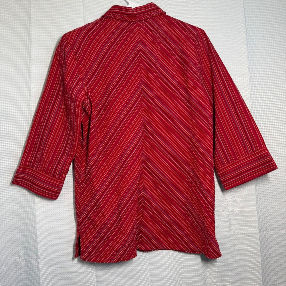 Koret Button Down Shirt Large Red Diagonal Stripe… - image 2